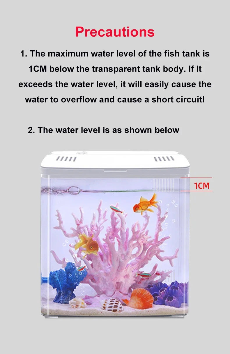 USB Desktop Fish Tank 5L | Self-Circulating Aquarium with Silent Pump, LED Light | Ideal for Office and Home