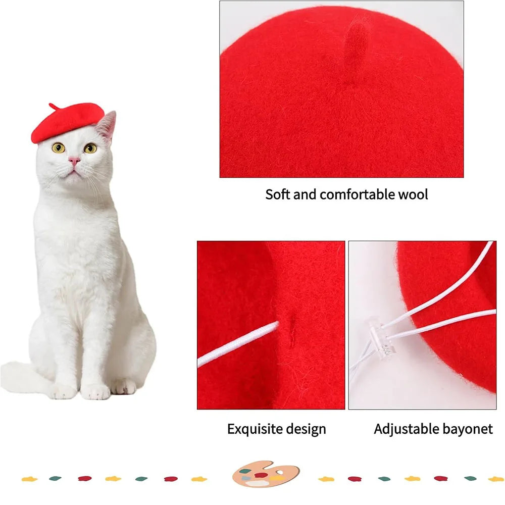 Wool Puppy Beret | Adjustable Pet Hat