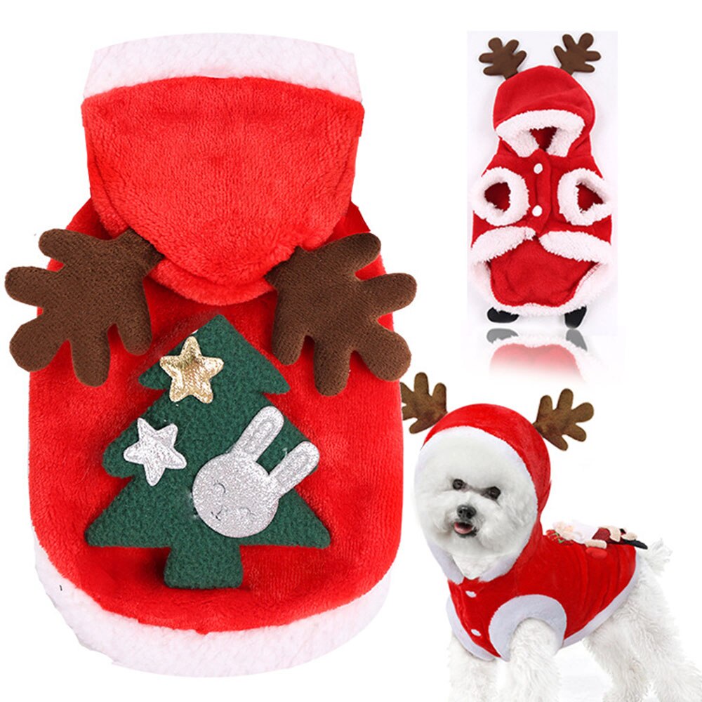 Christmas Hoodie | Flannel Sweater with Antlers for Winter Warmth | Cute Pet Outfit