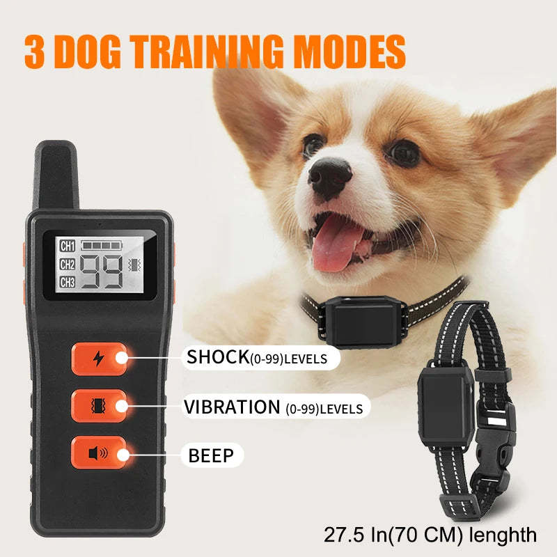 Electric Dog Training Collar Waterproof Remote Control Anti-Bark Device, Rechargeable | Suitable for All Breeds