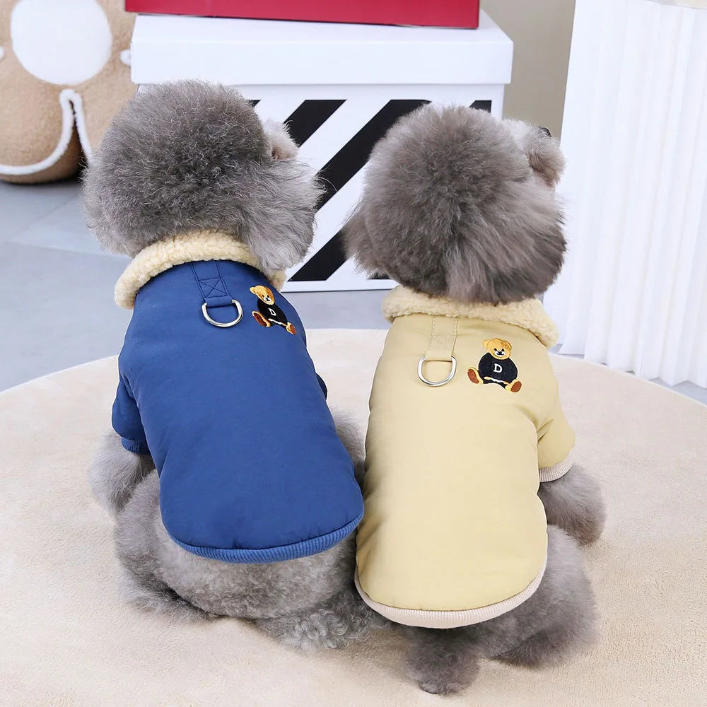 Thick Winter Dog Jacket with Bear Pattern