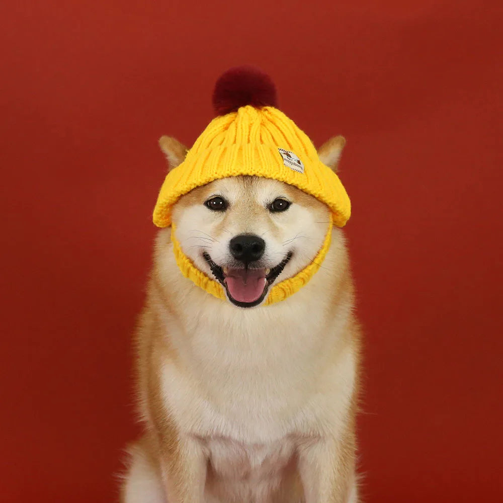 Knitted Hat with Plush Ball