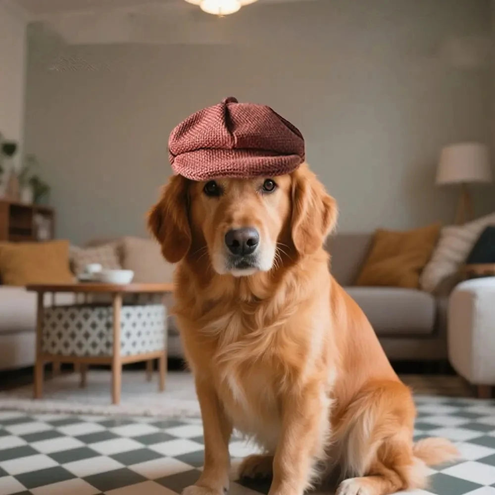 Retro Dog Beret Hat | Adjustable Pet Cap