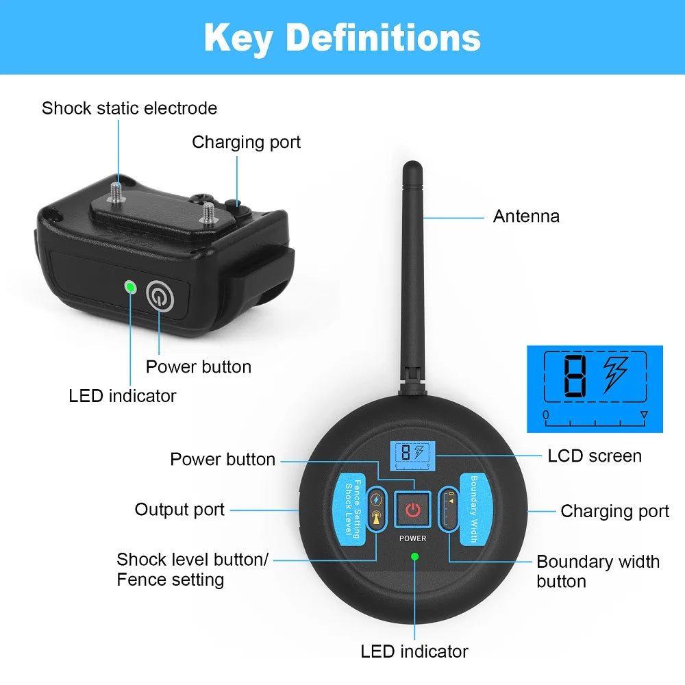 200m Wireless Rechargeable Electric Dog Fence with IP68 Waterproof Collar and Beep + Shock Training Modes