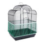 Green elastic mesh seed catcher fitted around the lower section of a bird cage