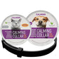 Black calming collar shown with separate cat and dog product packaging