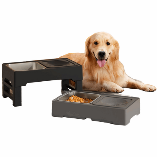 Adjustable Height Dog Feeder | Folding Water Dispenser and Double Bowls for Dogs and Cats | Elevated Food and Water Solution