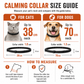 Size guide comparing the 38 cm cat collar and 70 cm dog collar with fitting steps