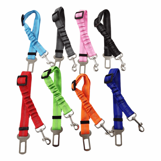 Adjustable Dog Car Seat Belt Harness | Durable Nylon, Reflective, Bungee Fabric Tether | Pet Car Travel Safety