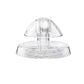 Clear reusable aquarium snail trap with a central bait chamber on a white background