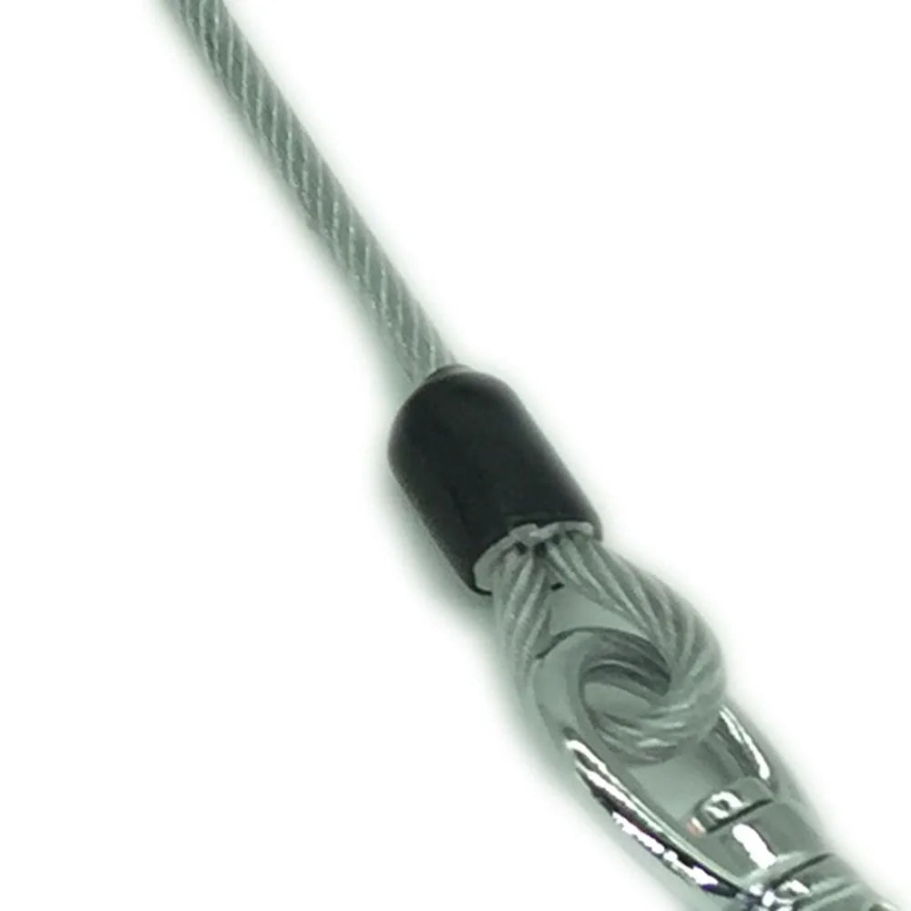 Close-up showing the steel wire cable beneath the protective coating of the dog lead