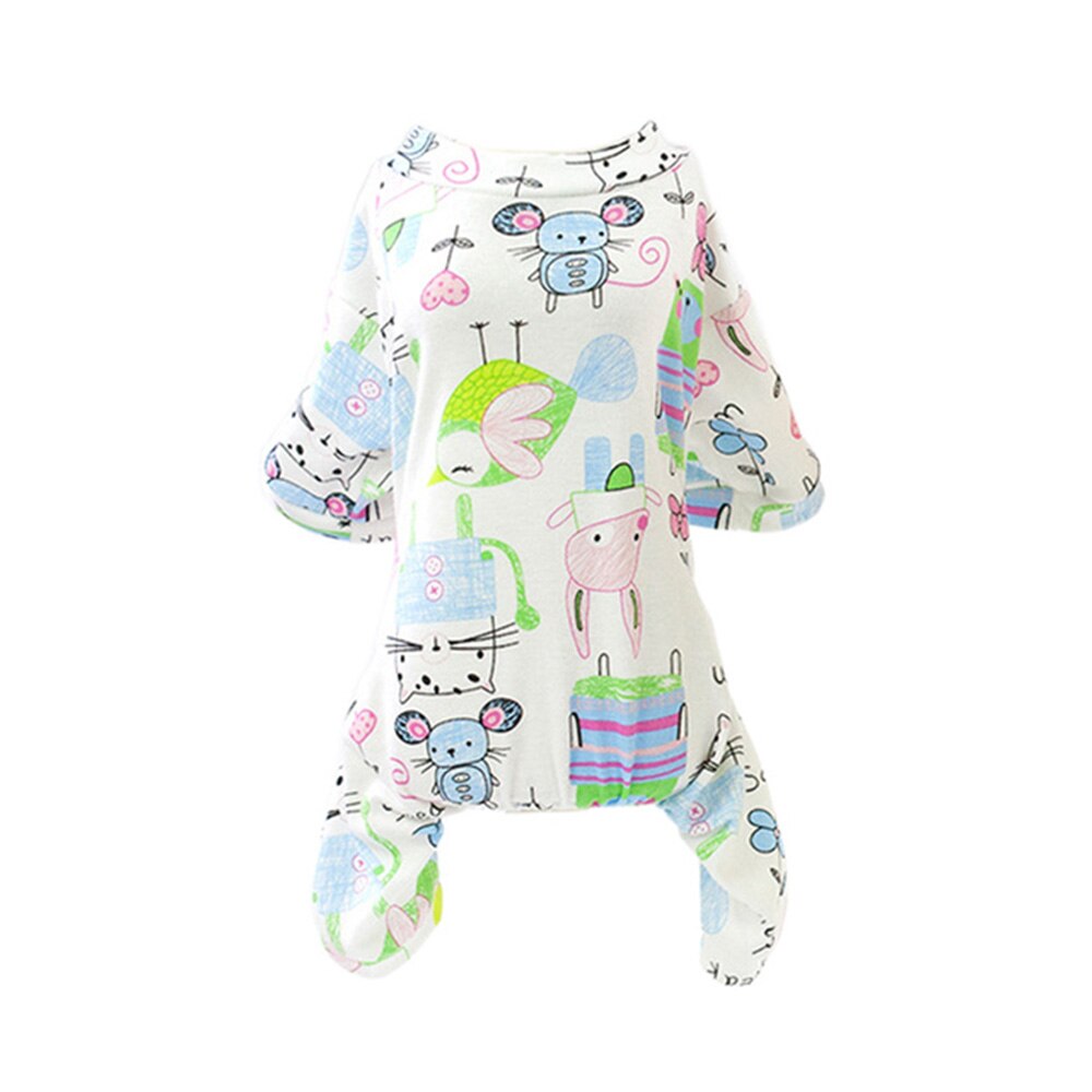 Cute-character-print four-leg cotton dog pyjamas on a white background