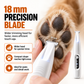 18mm precision blade trimming hair between a dog's paw pads