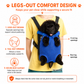 Small dog in a legs-out carrier backpack showing separate front leg, rear leg and tail openings