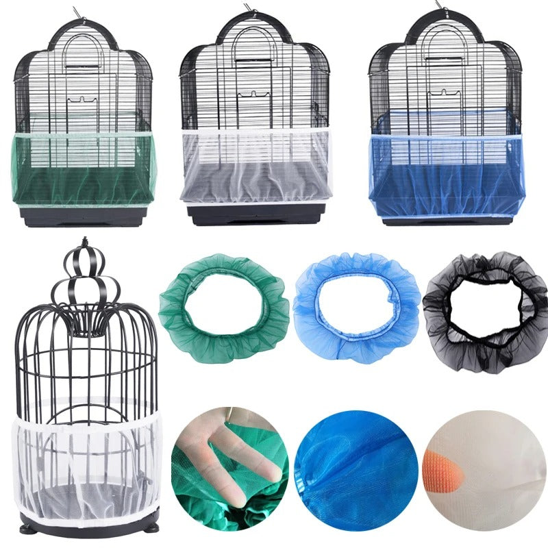 Breathable Nylon Bird Cage Seed Catcher Cover | Elastic Mesh Skirt to Reduce Mess & Drafts