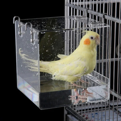 Clip-On Bird Cage Bath or Feeder | Transparent & Anti-Spill