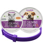 Purple calming collar shown with separate cat and dog product packaging