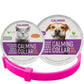 Rose red calming collar shown with separate cat and dog product packaging