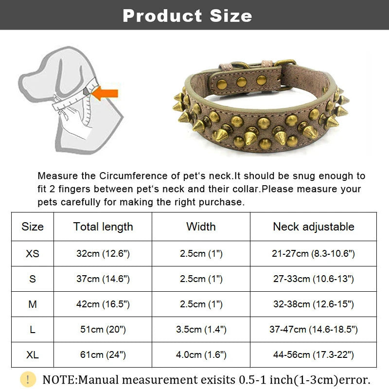 Spike Studded Leather Collars for Dogs | Anti-Bite Neck Strap
