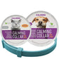 Sky blue calming collar shown with separate cat and dog product packaging