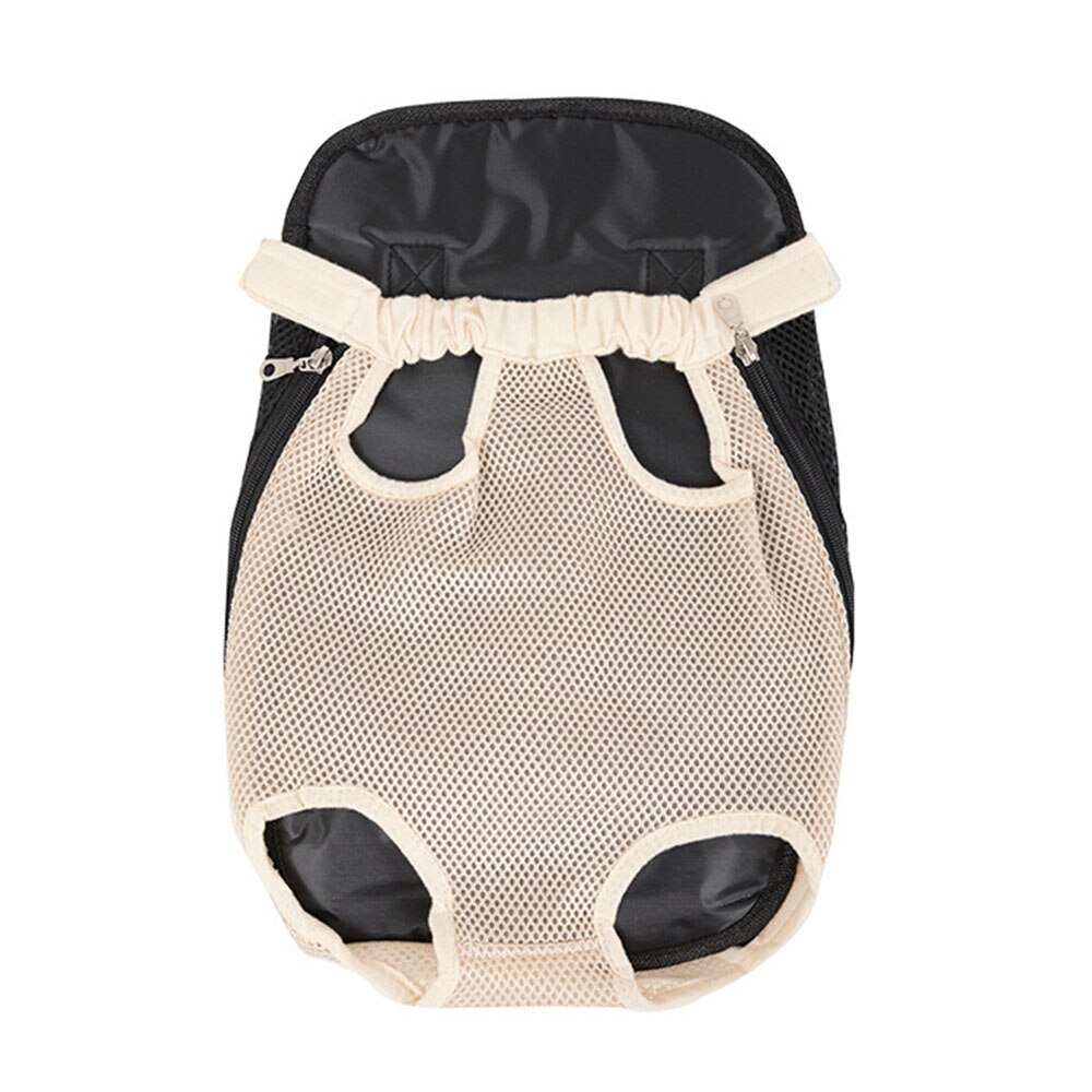 Beige breathable pet carrier backpack with black padded backing