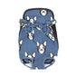 Blue pet carrier backpack with white animal print and separate leg openings