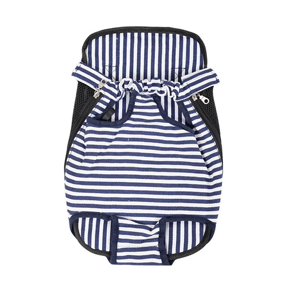 Blue and white striped legs-out pet carrier backpack