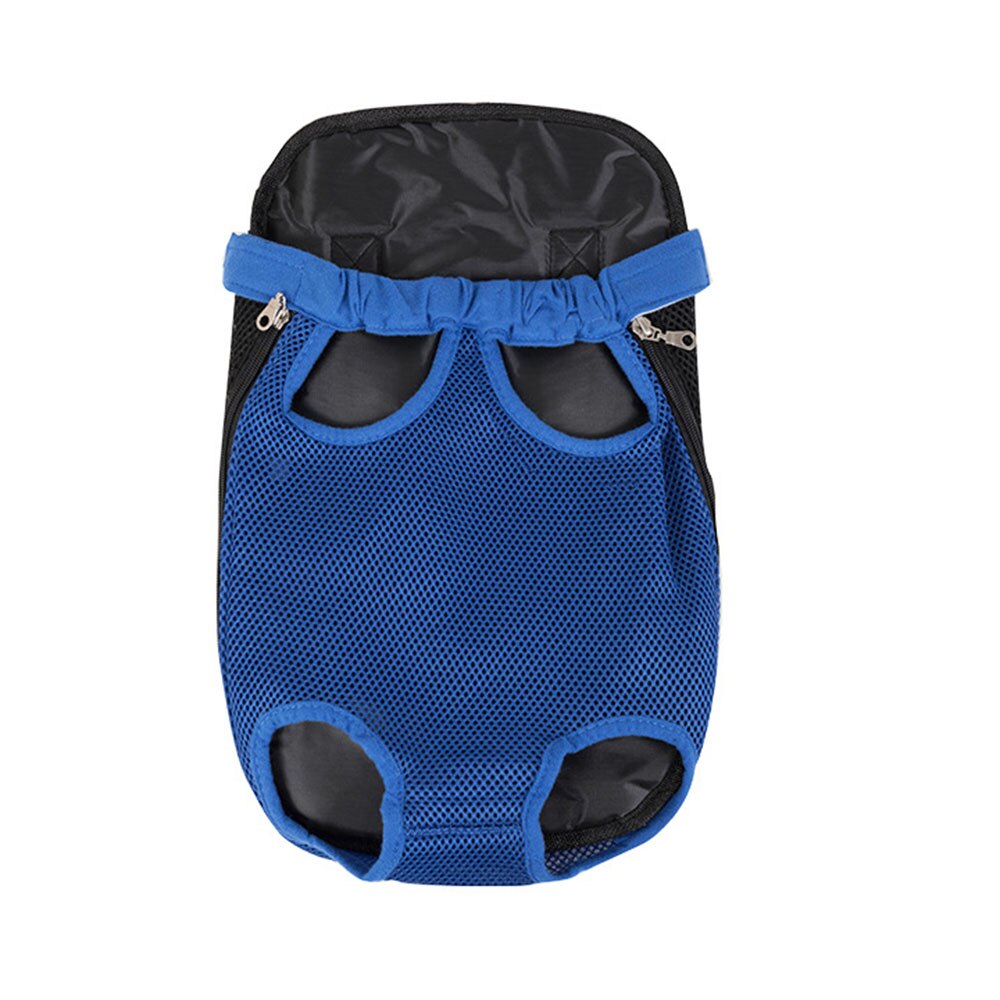 Blue mesh pet carrier backpack for carrying a small dog or cat