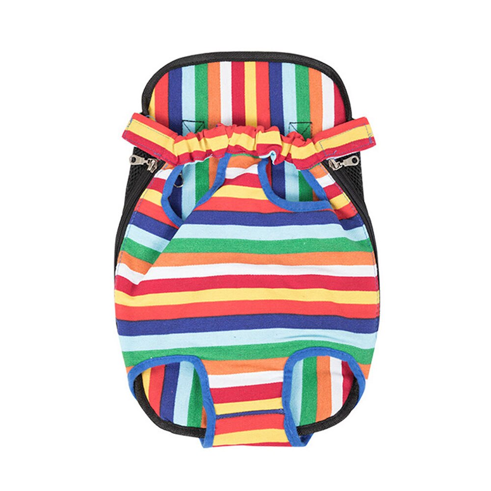 Colourful striped legs-out pet carrier backpack for small pets