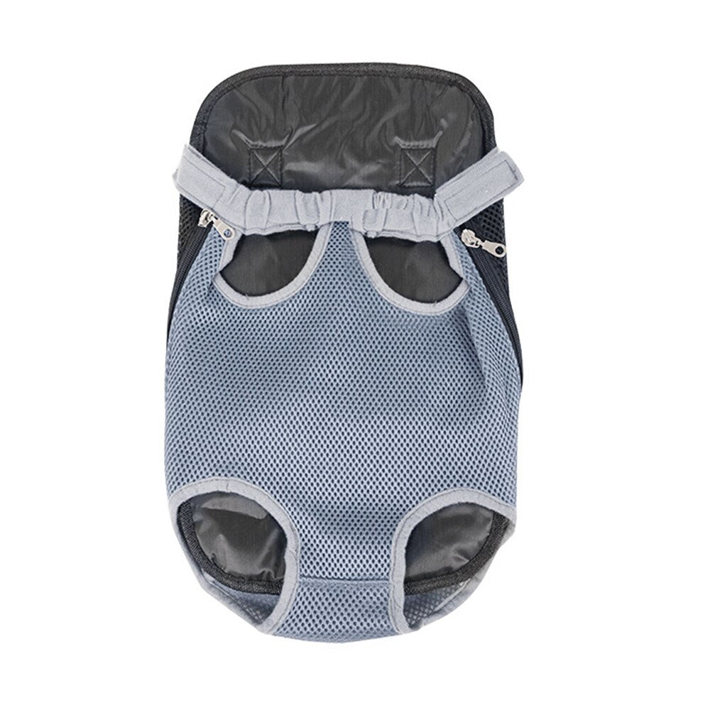 Grey breathable mesh pet carrier backpack with black padded backing