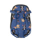 Navy blue pet carrier backpack with colourful printed character design