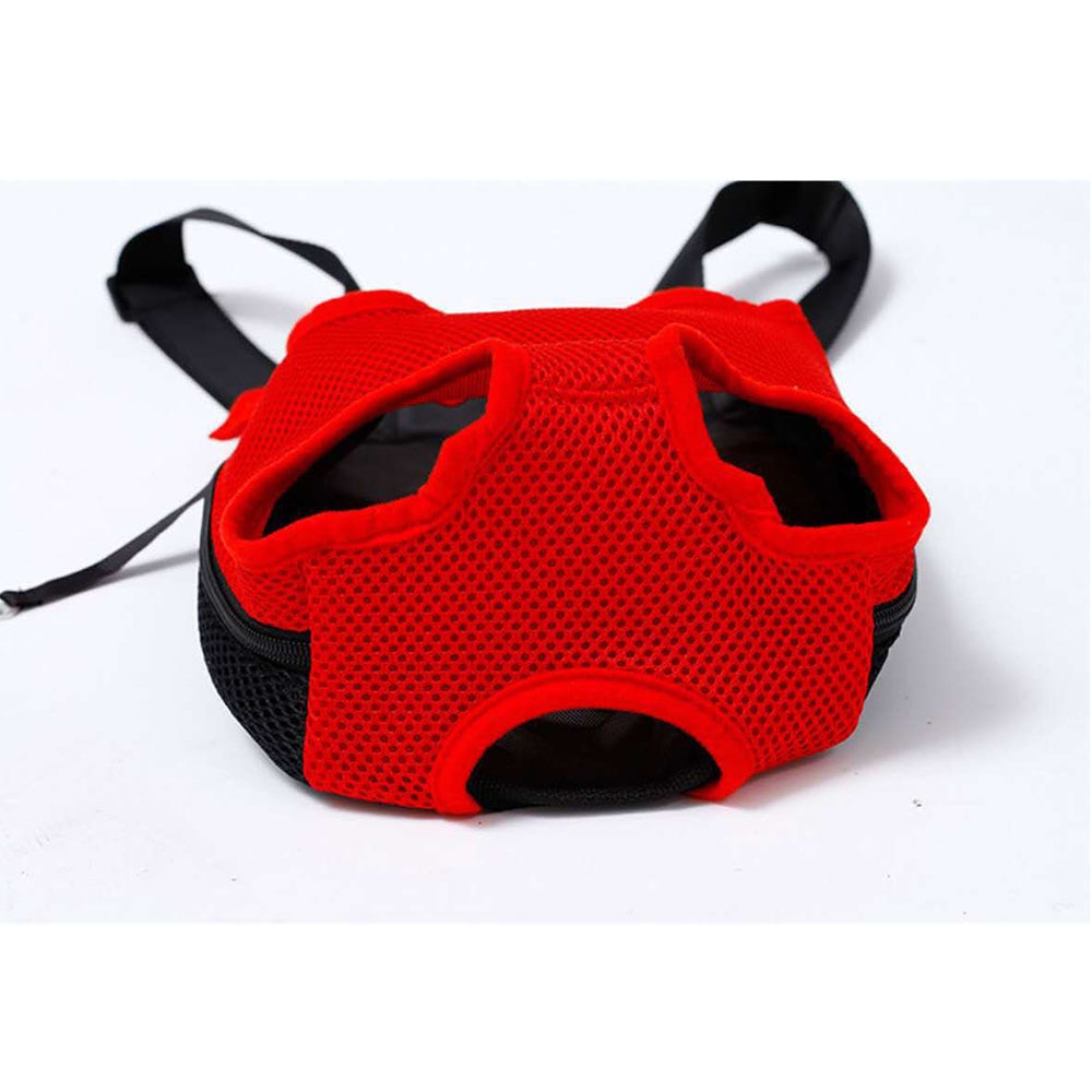 Red and black legs-out pet carrier backpack for small dogs and cats