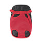 Red breathable legs-out pet carrier backpack with black padded backing