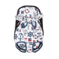 White pet carrier backpack with colourful nautical-style print