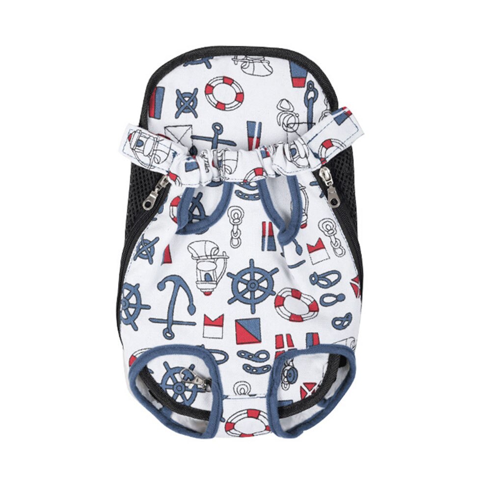 White pet carrier backpack with colourful nautical-style print