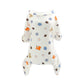 Sports-print four-leg cotton dog pyjamas on a white background