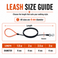 Size guide showing four dog lead lengths with a consistent 4 mm cable diameter