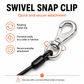 Close-up of the rotating metal snap clip on a steel cable dog lead
