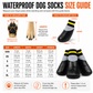 Waterproof dog socks size guide showing paw measurements and sizes XXS to XL