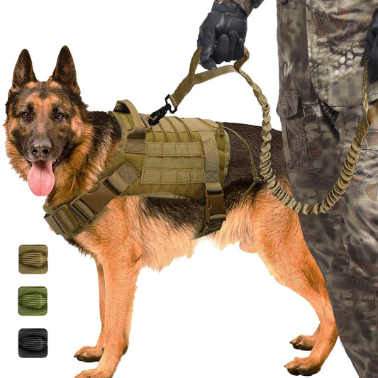 Military-Type Tactical Training Harness | Nylon Working Vest with Bungee Leash for Training, Walking & Running