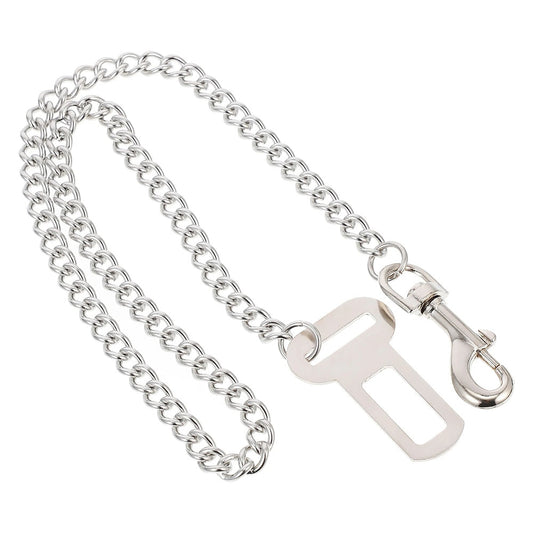 Stainless Steel Chew Proof Dog Car Seat Belt | Safe Chain Car Leash for Pets
