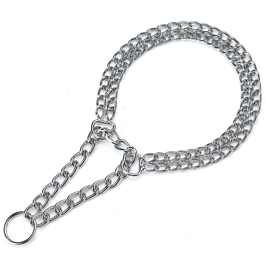 Stainless Steel Dog Chain Collar | Chew-Proof Martingale Collar for Large Dogs | Double Row Metal Cuban Link
