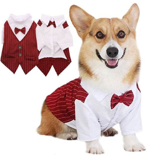 Formal Dog Tuxedo Suit | Bow Tie Stripe Suit for Wedding & Birthday | Puppy Prince Costume