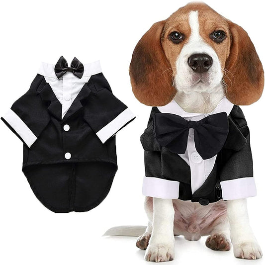 Pet Tuxedo Suit with Bow Tie | Formal Wedding Attire for Dogs and Cats