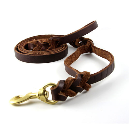 Two-Handle Braided Leather Dog Leash | Easy Control while Walking
