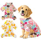 Yellow duck and doughnut-print cotton dog pyjamas with a dog wearing the doughnut onesie