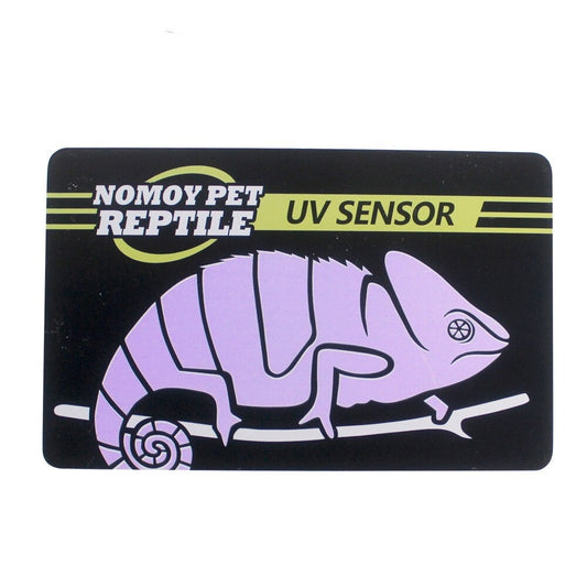 NOMOY PET reptile UVB test card with a white chameleon-shaped sensor area